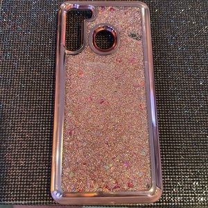 Gradient Glitter Liquid Quicksand for Samsung Galaxy A21 Case,Trendy Pretty Pink